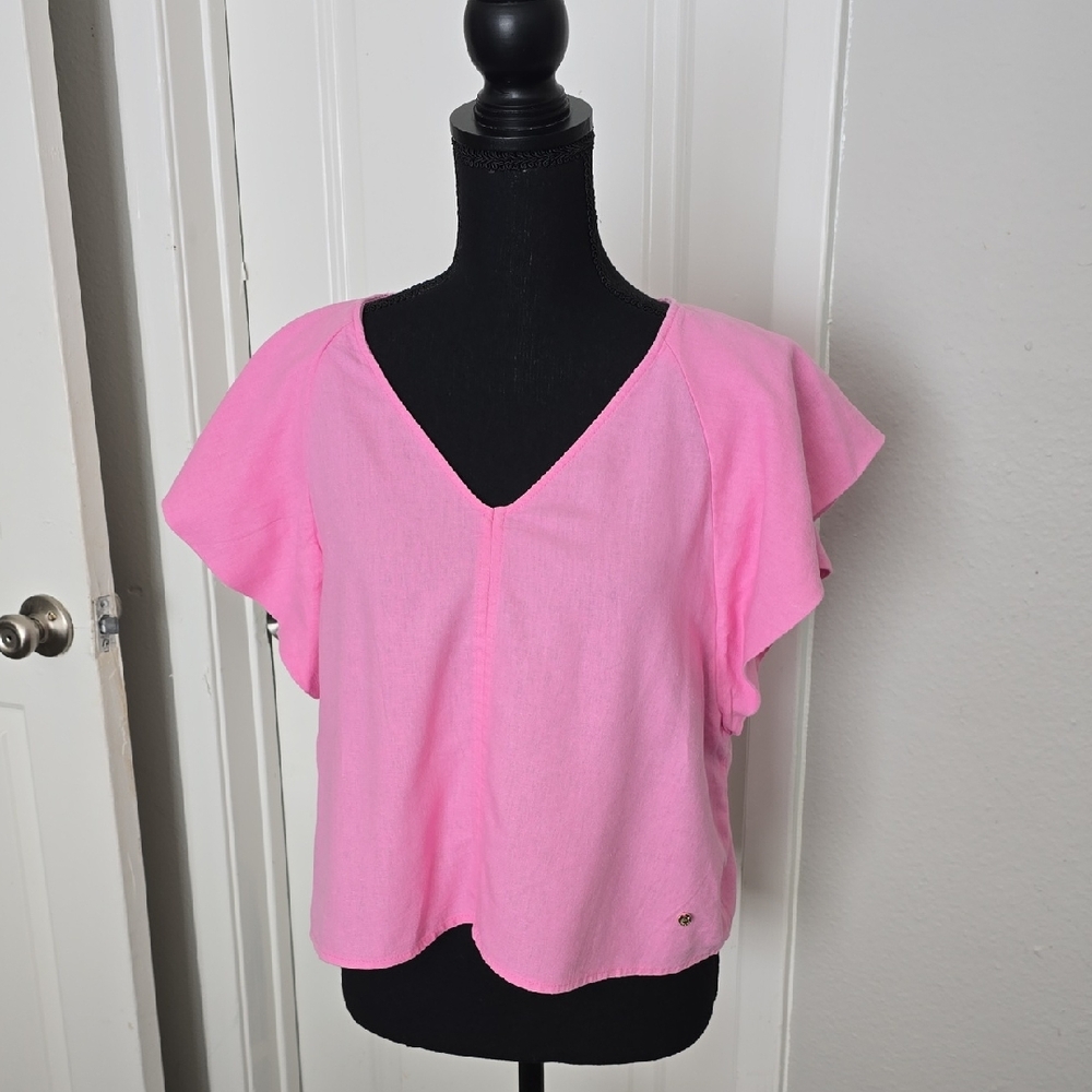 Marc New York Pink Flutter Sleeve Blouse